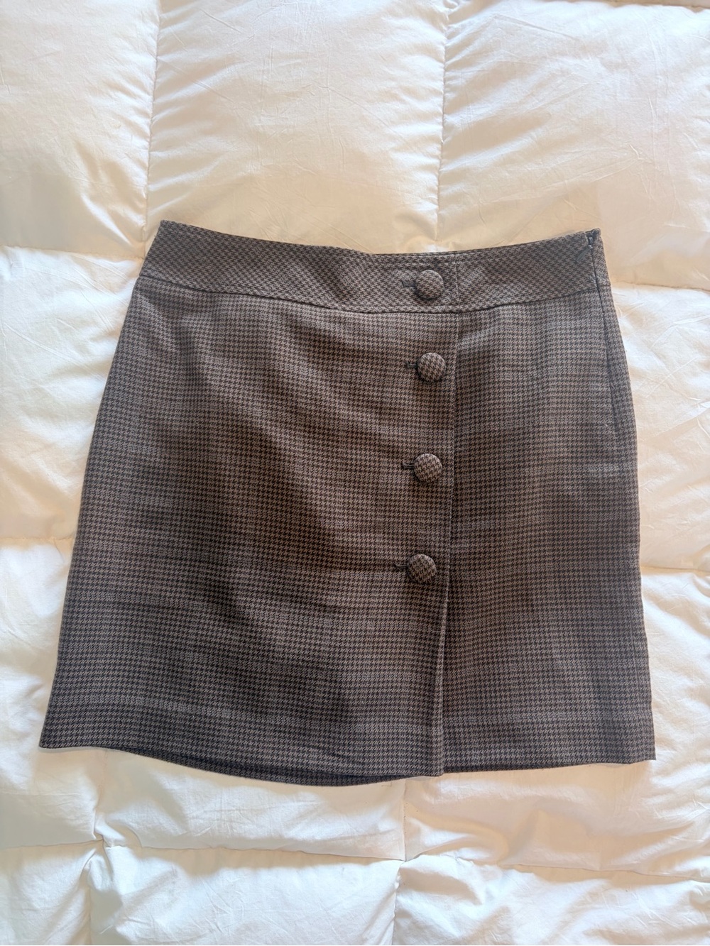 LOFT Brown Houndstooth Mini Skirt with Front Buttons